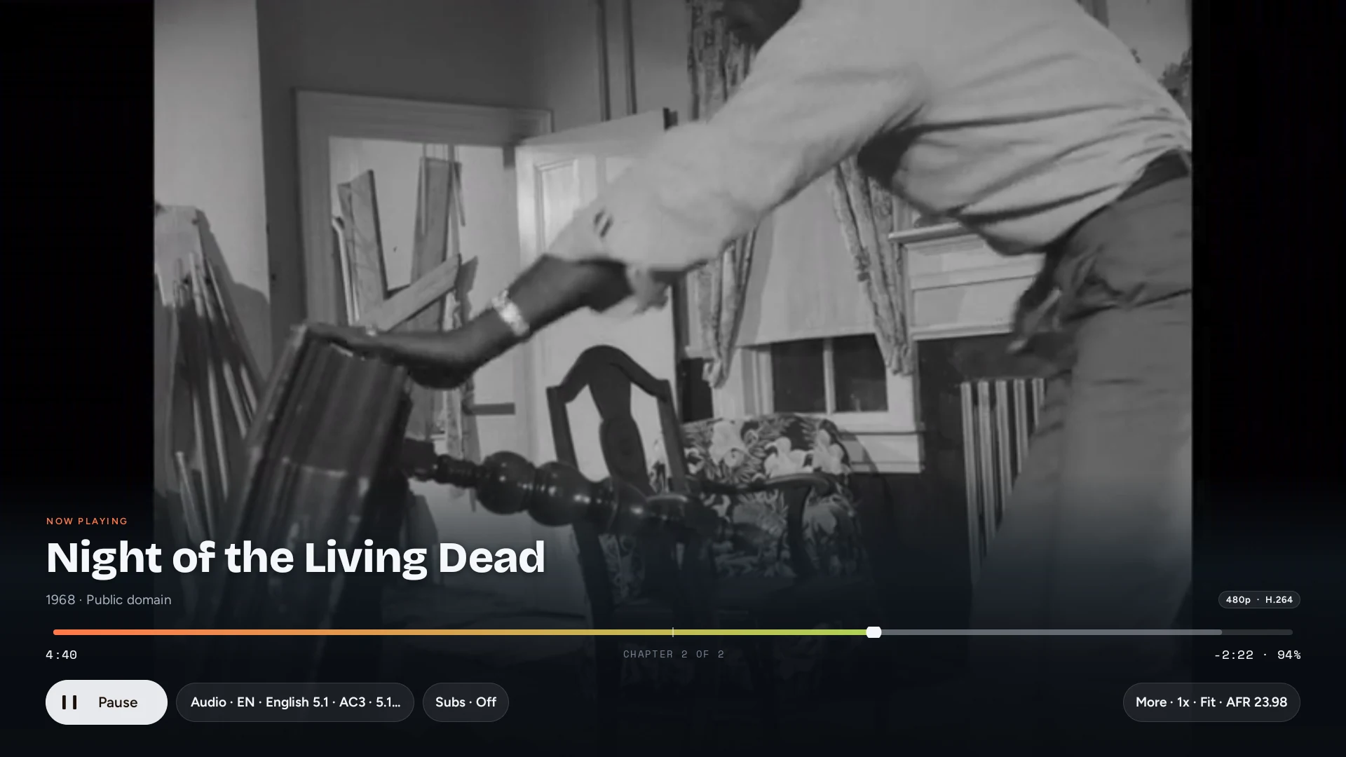 4789 TV player controls over a playing film, with audio track, subtitle, and playback buttons